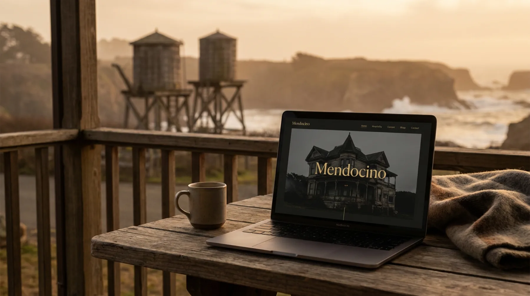 Custom-coded website preview shown on a laptop — Mendocino, Mendocino County