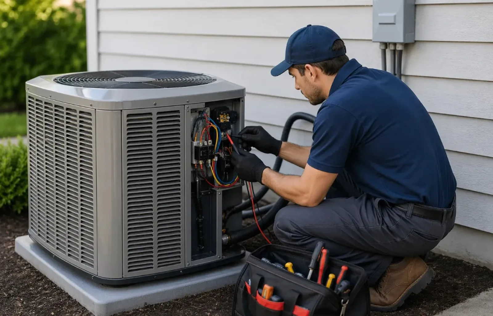 HVAC contractor at work, brand cinematography for heating and cooling marketing