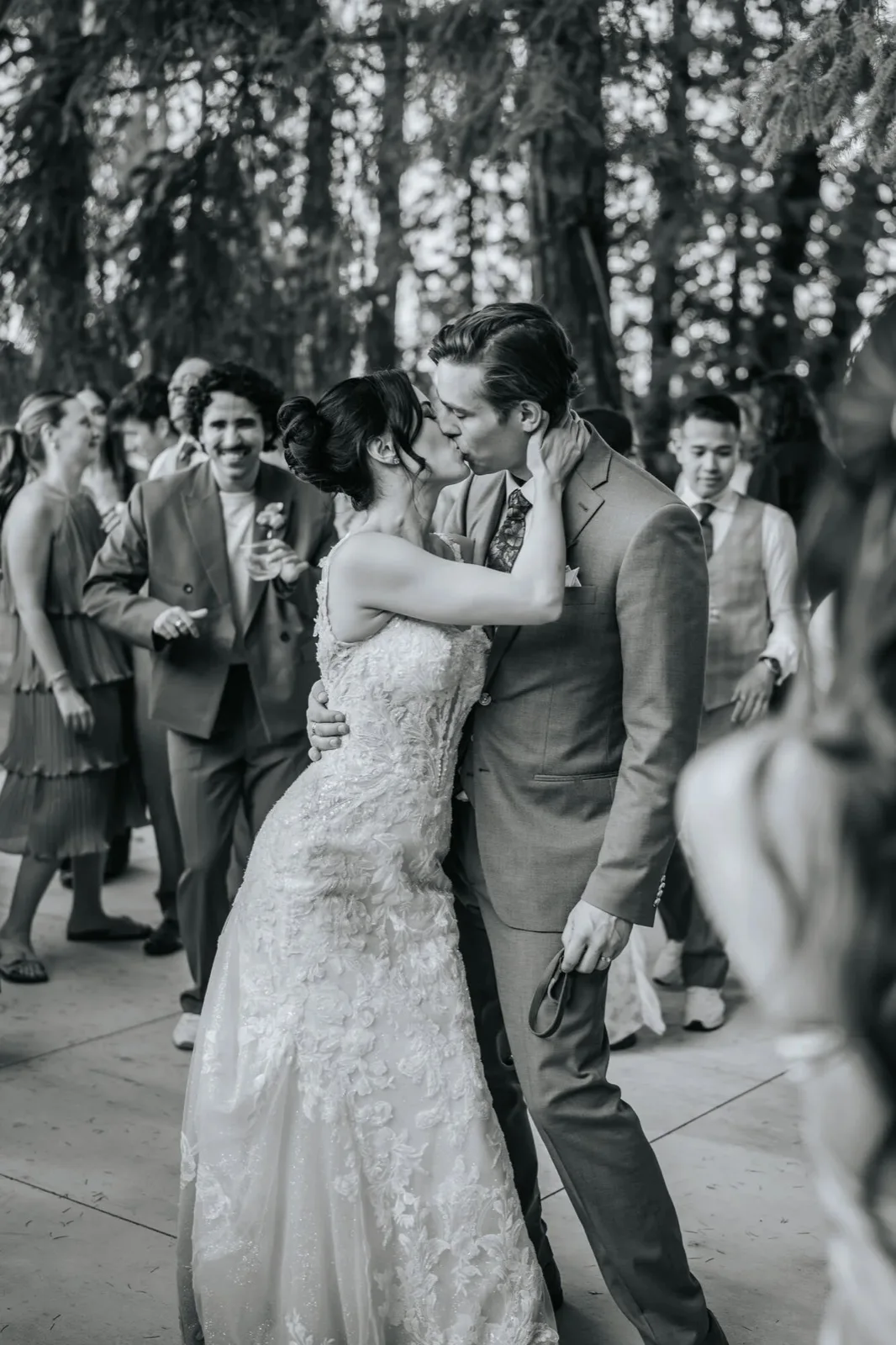 Black-and-white first dance editorial. Northern California outdoor wedding