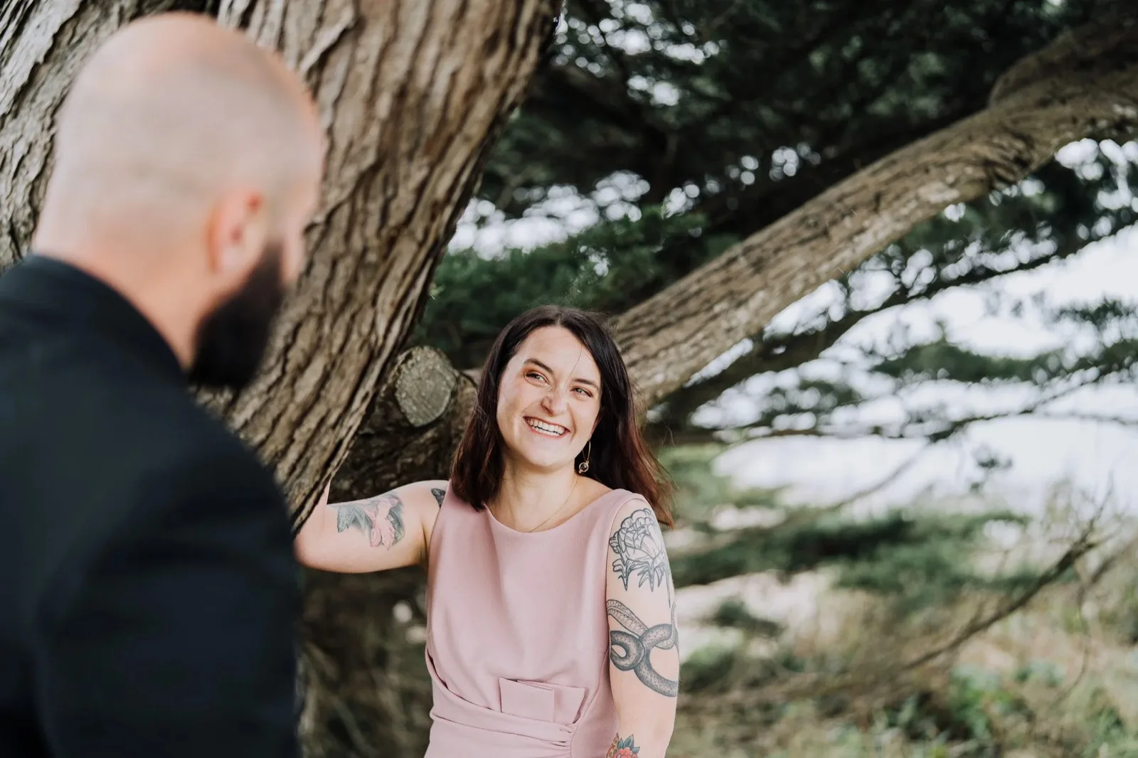Bride smiling at a Loleta elopement. Humboldt County wedding photographer